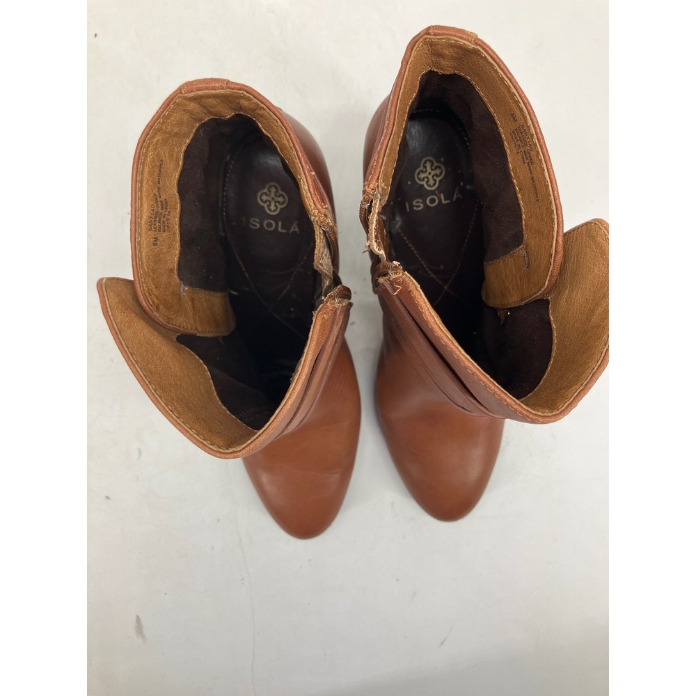 Isola Leather Ankle Boots Womens 8M Brown Good Clasp Strap Block Heel CBHE14 - Picture 9 of 9
